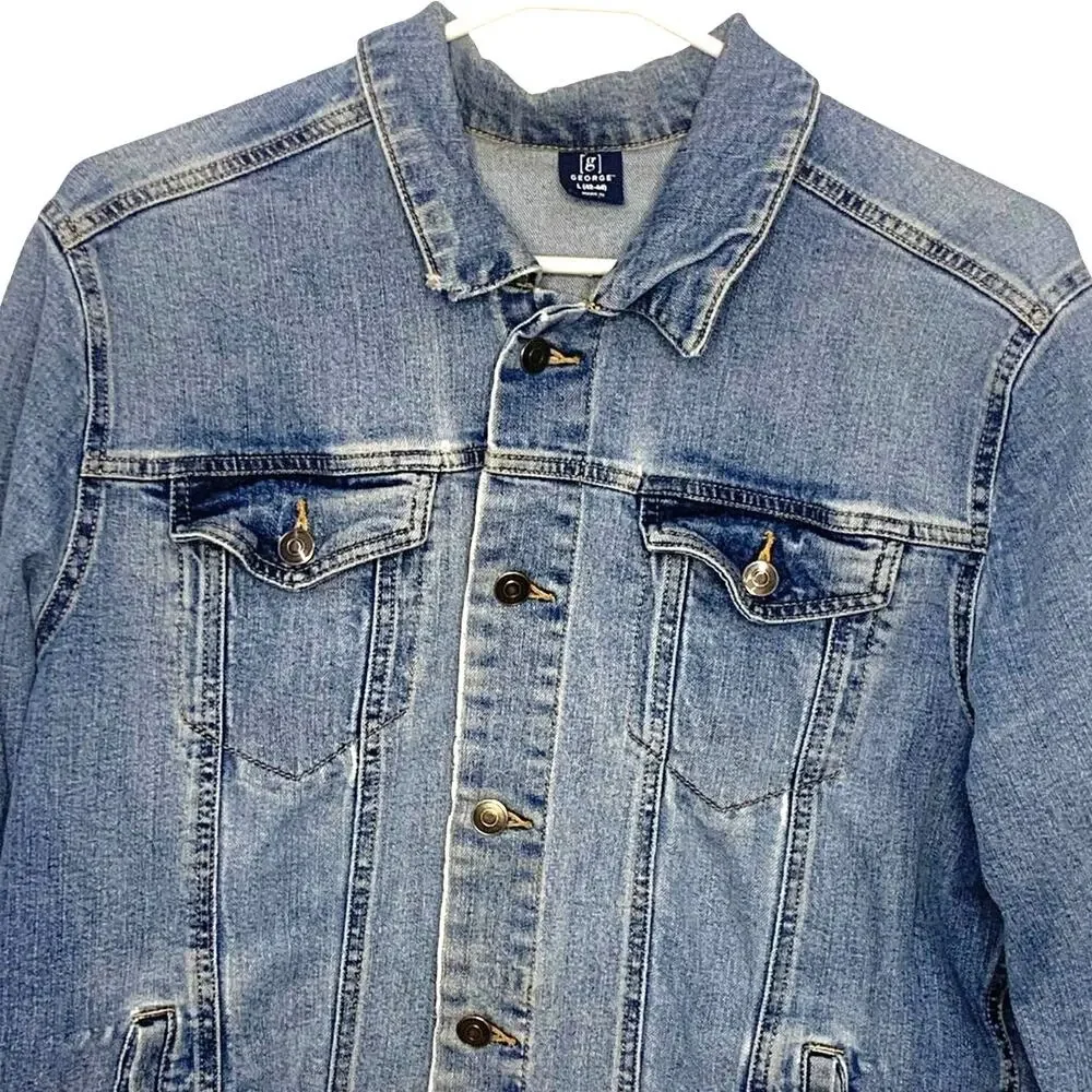Vintage George Denim Trucker Jean Jacket 42-44 Blue Mens Button Front Work